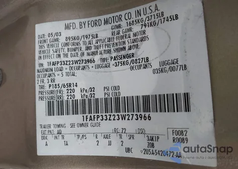 2003 Ford Focus Lx from USA, damaged, VIN 1FAFP33Z23W273966